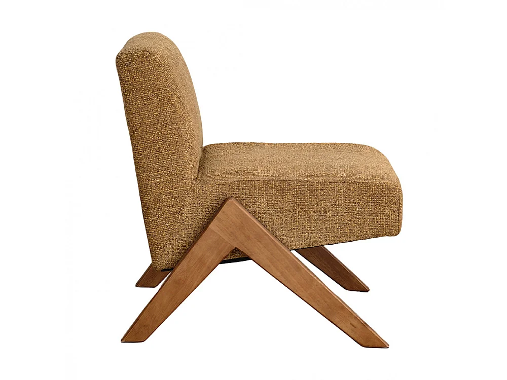 Vinto - Fauteuil en tissu pieds bois - Marron chiné