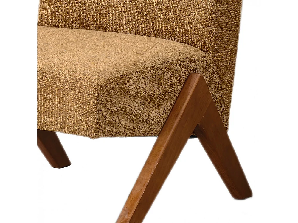 Vinto - Fauteuil en tissu pieds bois - Marron chiné