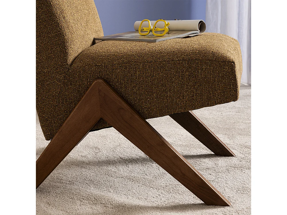 Vinto - Fauteuil en tissu pieds bois - Marron chiné