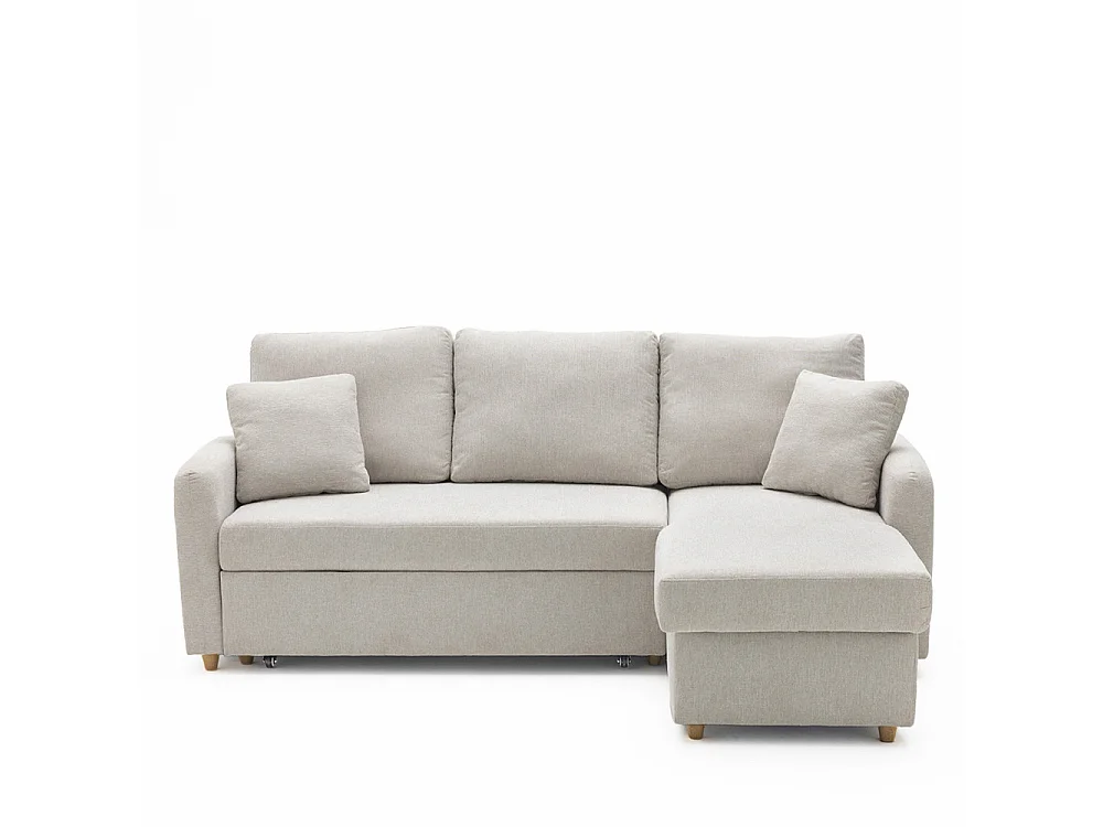 Matera - Canapé d'angle réversible convertible 3 places en tissu avec coffre - Beige chiné