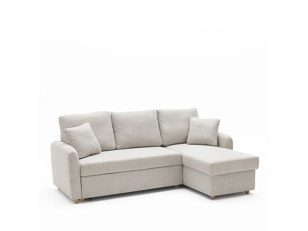 Matera - Canapé d'angle réversible convertible 3 places en tissu avec coffre - Beige chiné
