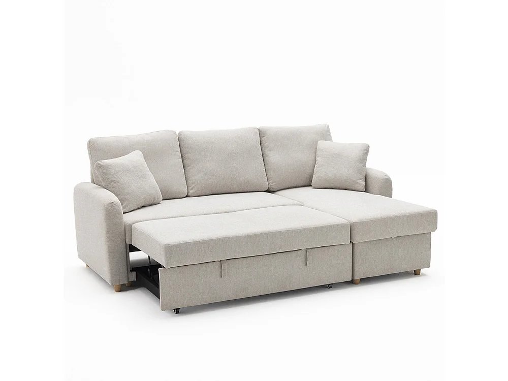 Matera - Canapé d'angle réversible convertible 3 places en tissu avec coffre - Beige chiné