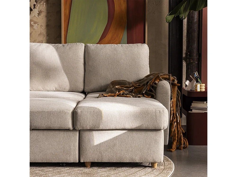 Matera - Canapé d'angle réversible convertible 3 places en tissu avec coffre - Beige chiné