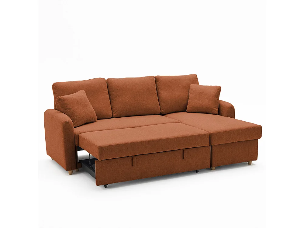 Matera - Canapé d'angle réversible convertible 3 places en tissu avec coffre - Rouille chiné