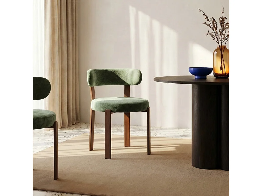 Izzy - Lot de 2 chaises en tissu piètement effet bois foncé - Vert