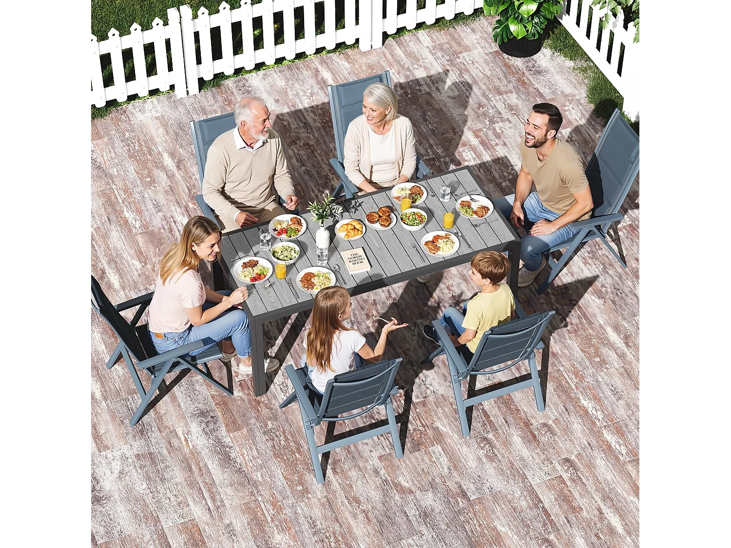 Table de jardin 180×80 cm, table en aluminium, table de balcon, table à manger d'extérieur