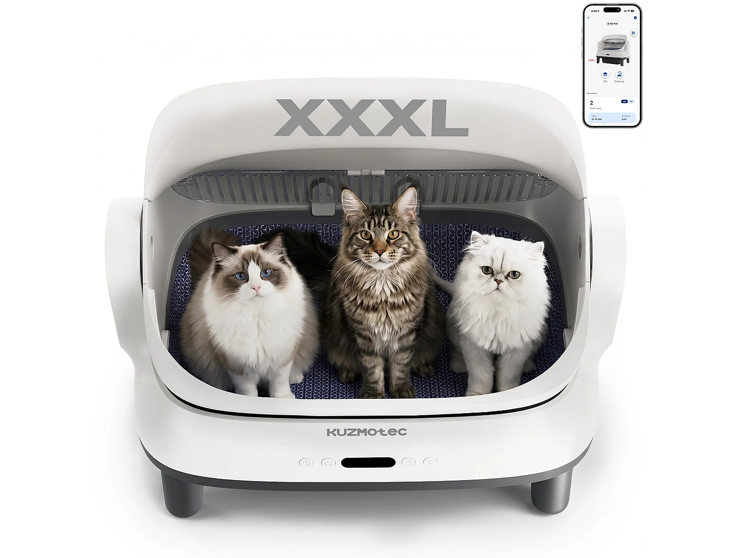 DEVOKE® XXXL 120L Bac à litière pour chat semi-ouvert, entièrement automatique et intelligent, anti-odeurs, avec contrôle par APP