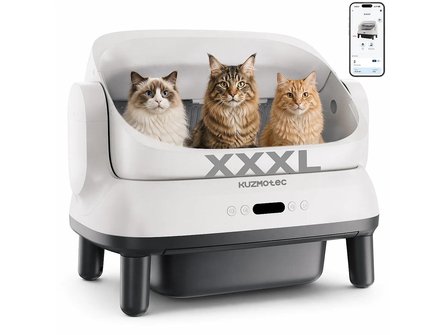 DEVOKE® XXXL 120L Bac à litière pour chat semi-ouvert, entièrement automatique et intelligent, anti-odeurs, avec contrôle par APP