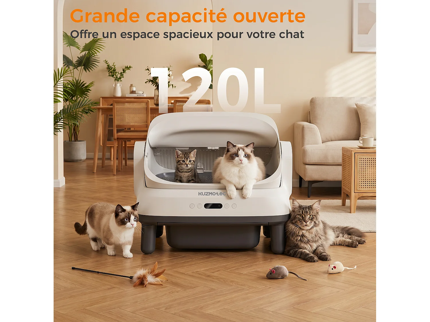 DEVOKE® XXXL 120L Bac à litière pour chat semi-ouvert, entièrement automatique et intelligent, anti-odeurs, avec contrôle par APP