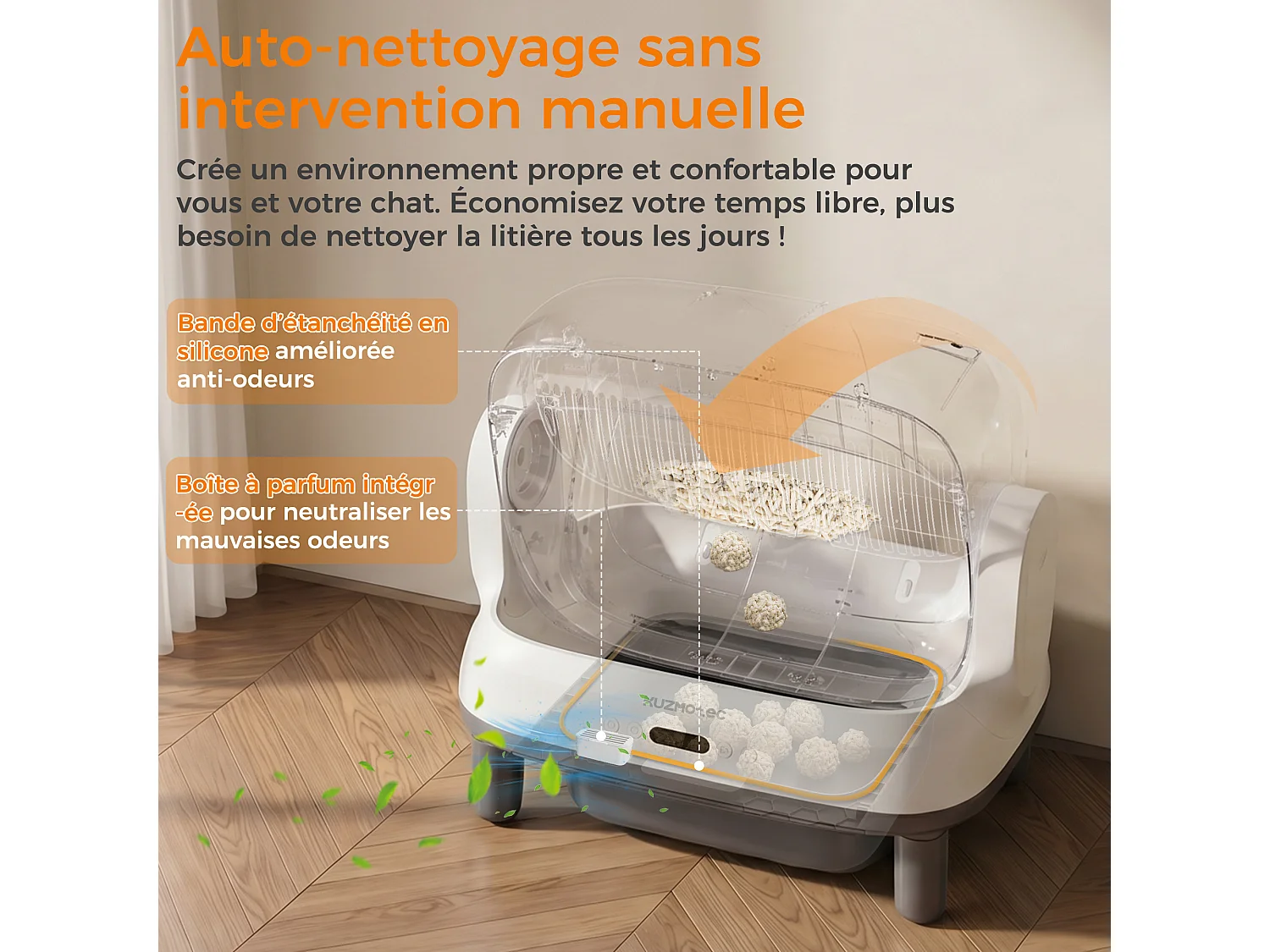DEVOKE® XXXL 120L Bac à litière pour chat semi-ouvert, entièrement automatique et intelligent, anti-odeurs, avec contrôle par APP