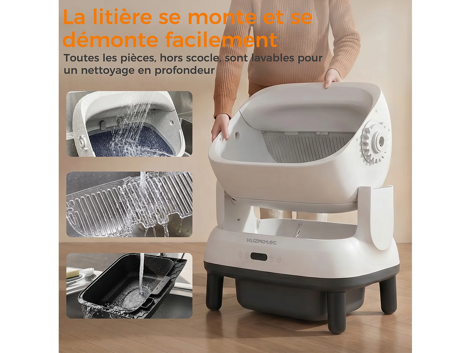 DEVOKE® XXXL 120L Bac à litière pour chat semi-ouvert, entièrement automatique et intelligent, anti-odeurs, avec contrôle par APP
