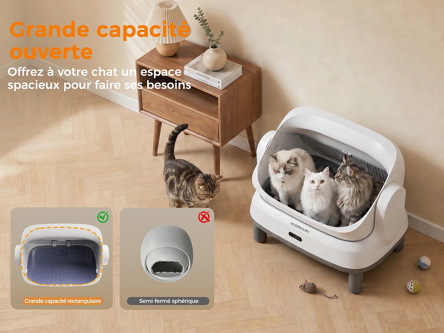 DEVOKE® XXXL 120L Bac à litière pour chat semi-ouvert, entièrement automatique et intelligent, anti-odeurs, avec contrôle par APP