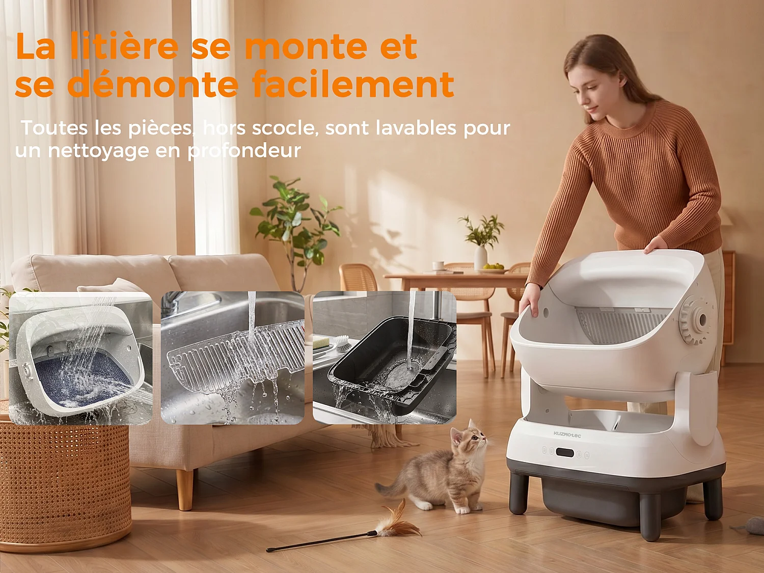 DEVOKE® XXXL 120L Bac à litière pour chat semi-ouvert, entièrement automatique et intelligent, anti-odeurs, avec contrôle par APP