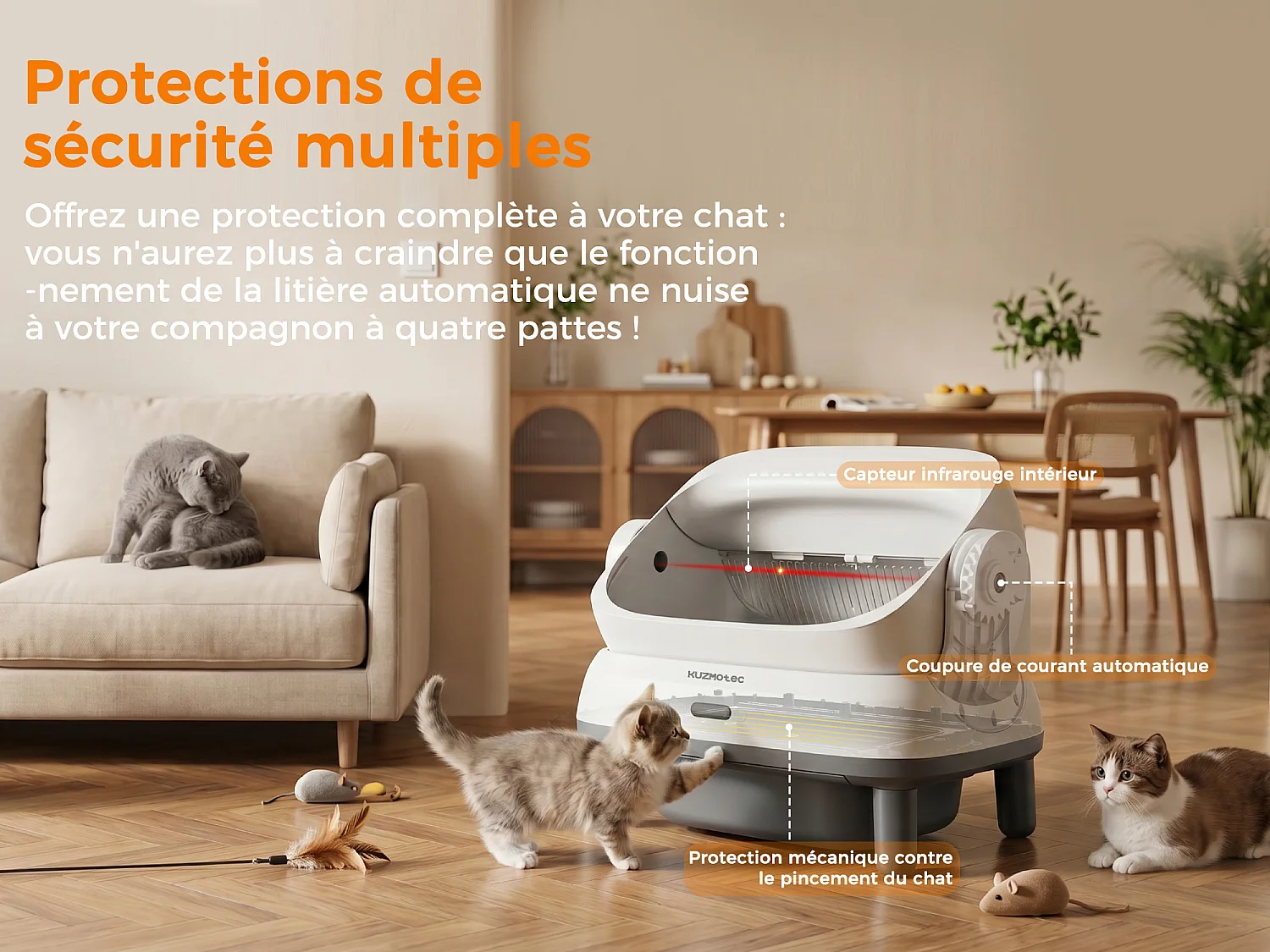 DEVOKE® XXXL 120L Bac à litière pour chat semi-ouvert, entièrement automatique et intelligent, anti-odeurs, avec contrôle par APP