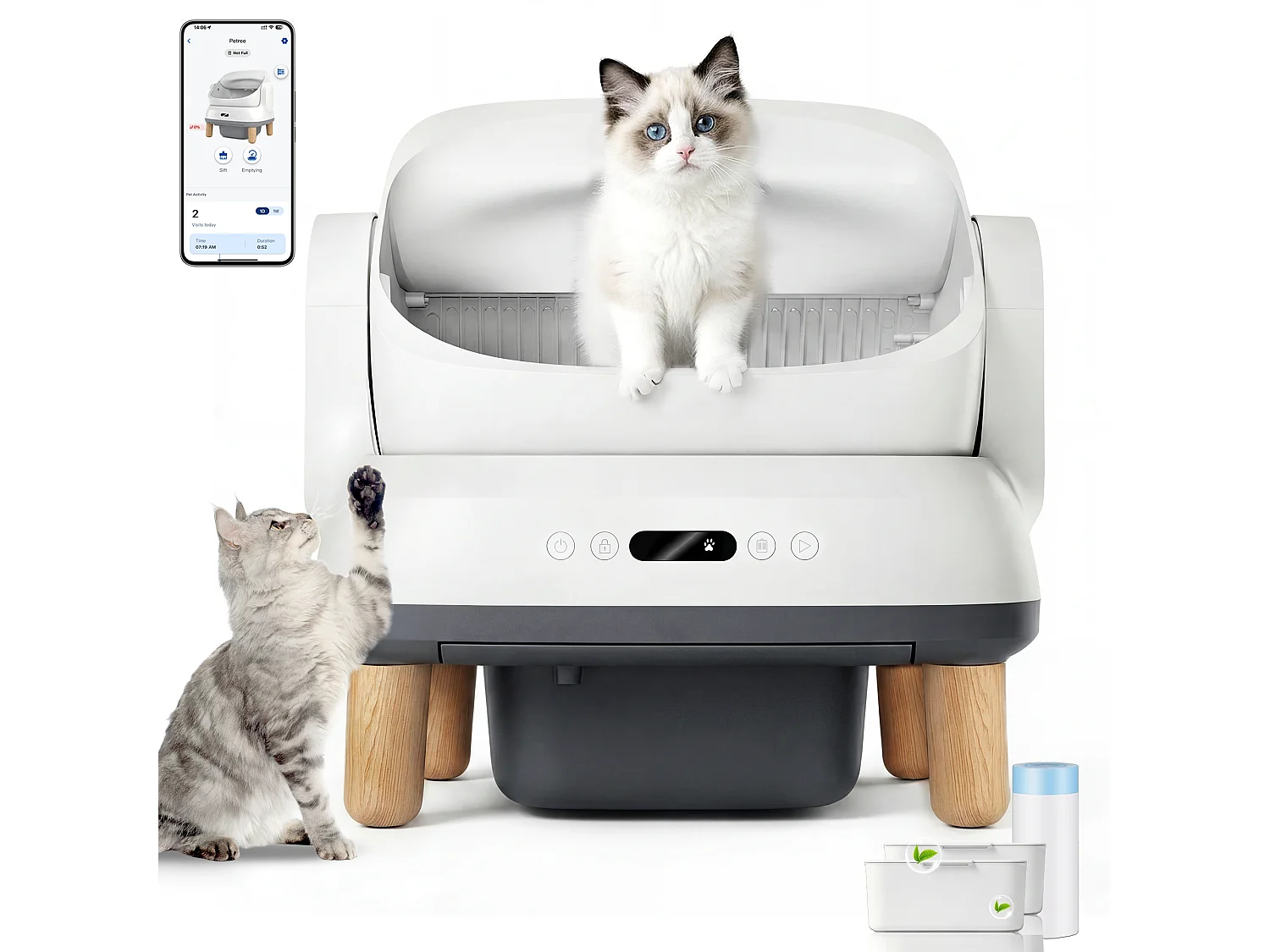 Devoko XXL Bac à litière pour chat semi-ouvert autonettoyant, contrôle APP, anti-odeurs, bac à déchets de 12L