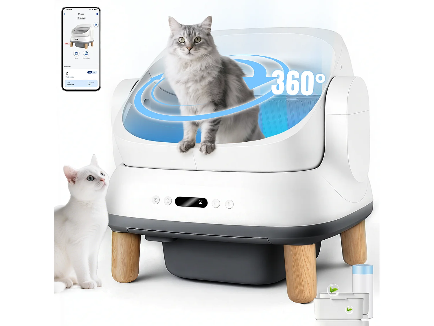 Devoko XXL Bac à litière pour chat semi-ouvert autonettoyant, contrôle APP, anti-odeurs, bac à déchets de 12L