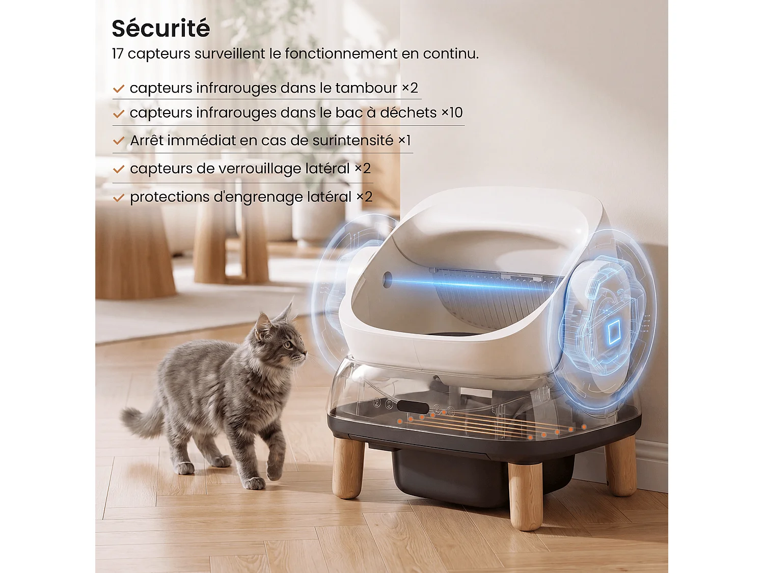 Devoko XXL Bac à litière pour chat semi-ouvert autonettoyant, contrôle APP, anti-odeurs, bac à déchets de 12L