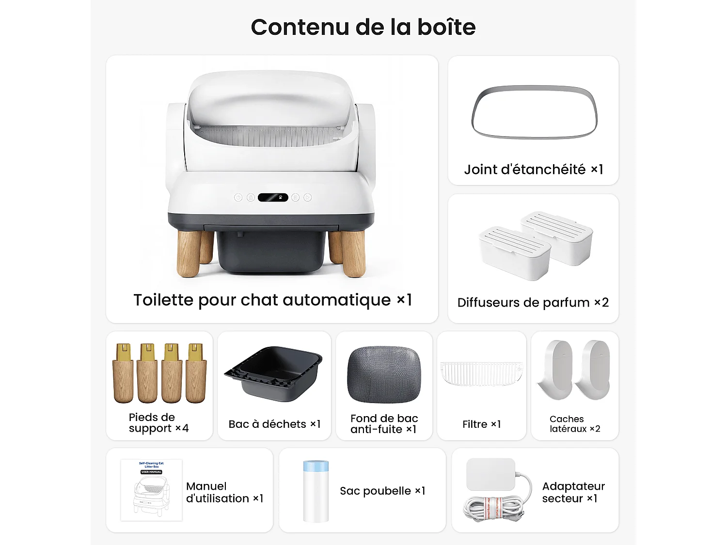 Devoko XXL Bac à litière pour chat semi-ouvert autonettoyant, contrôle APP, anti-odeurs, bac à déchets de 12L