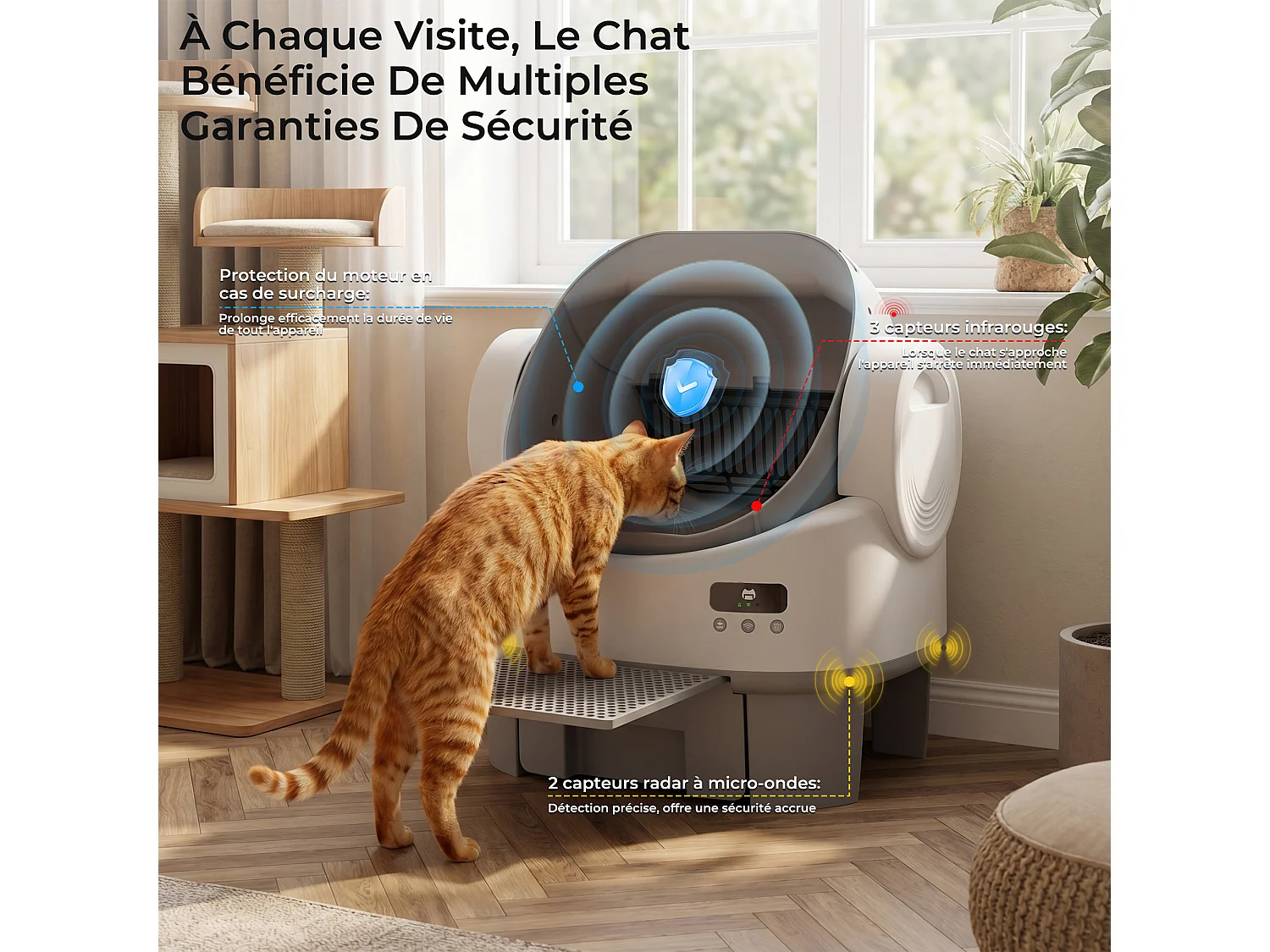 DEVOKE Litière pour Chat Autonettoyante avec Design Ouvert – Litière Chat Autonettoyante avec Contrôle par APP, Capteurs de Sécurité, pour Chats jusqu'à 13kg,