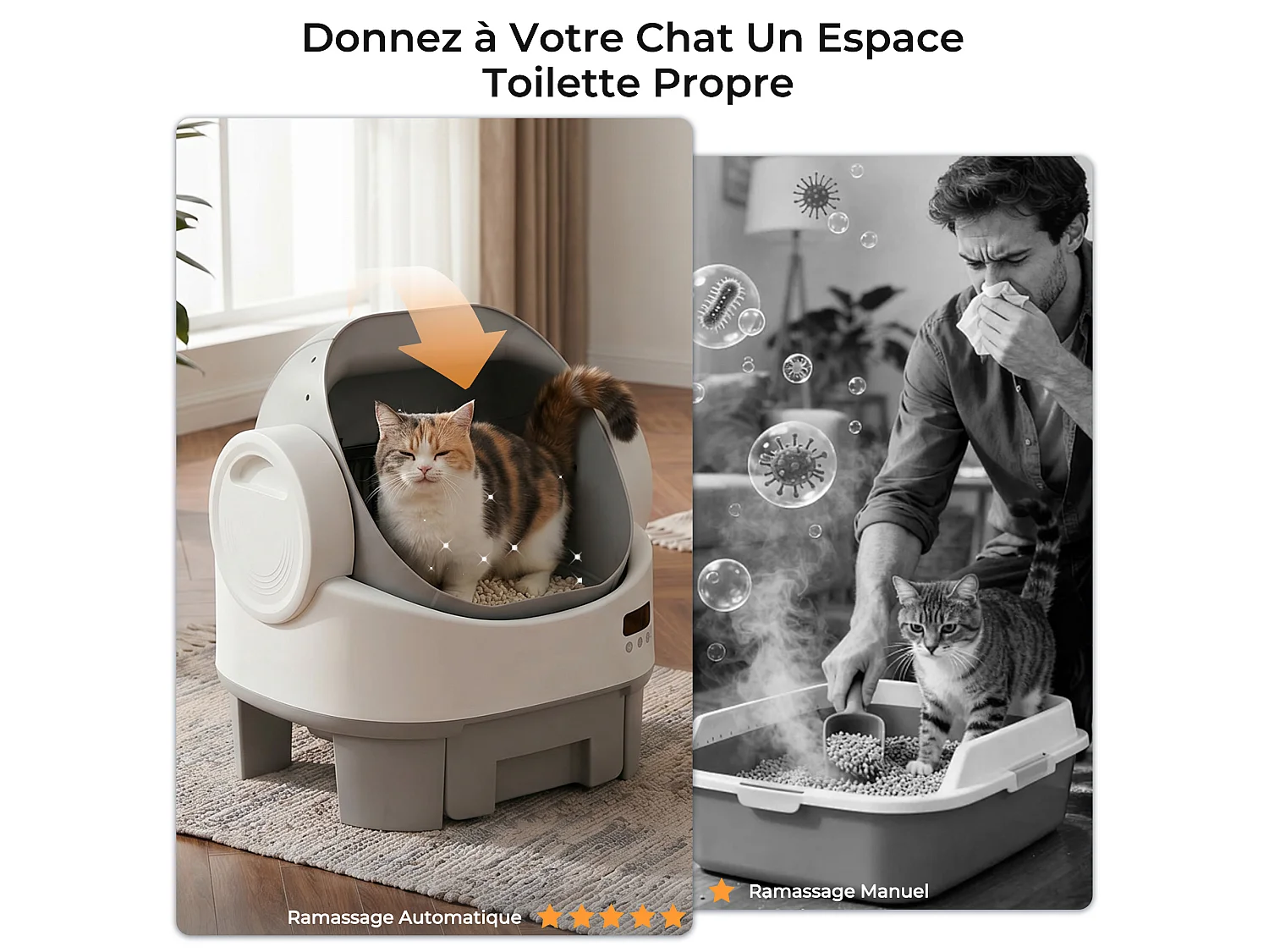 DEVOKE Litière pour Chat Autonettoyante avec Design Ouvert – Litière Chat Autonettoyante avec Contrôle par APP, Capteurs de Sécurité, pour Chats jusqu'à 13kg,