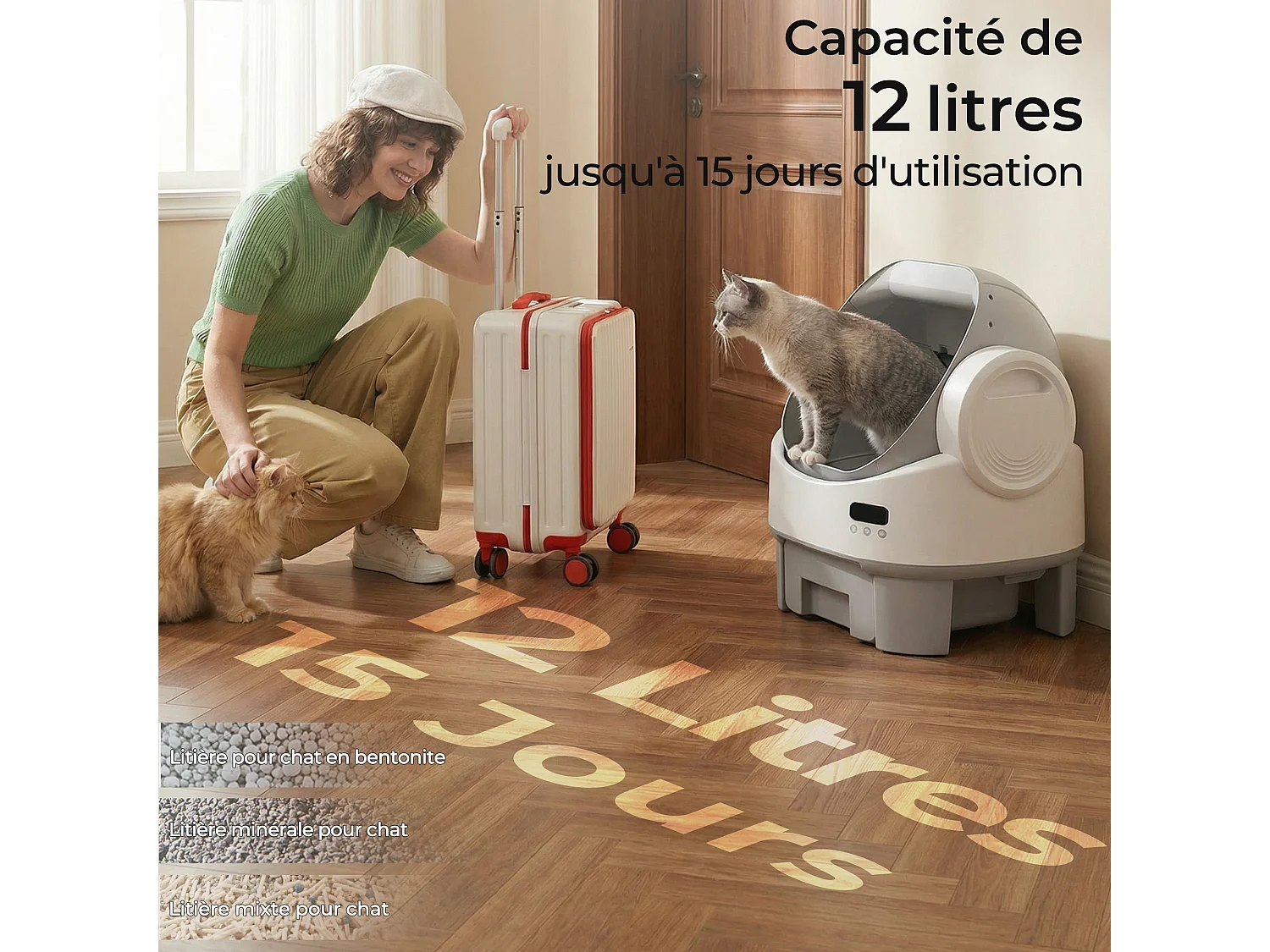 DEVOKE Litière pour Chat Autonettoyante avec Design Ouvert – Litière Chat Autonettoyante avec Contrôle par APP, Capteurs de Sécurité, pour Chats jusqu'à 13kg,