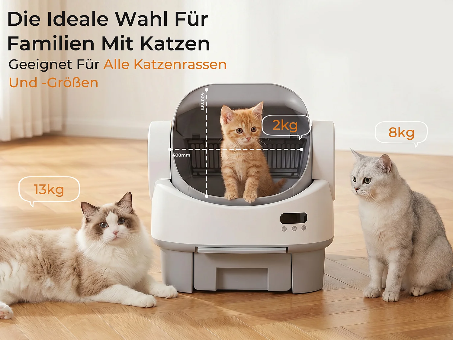 DEVOKE Litière pour Chat Autonettoyante avec Design Ouvert – Litière Chat Autonettoyante avec Contrôle par APP, Capteurs de Sécurité, pour Chats jusqu'à 13kg,