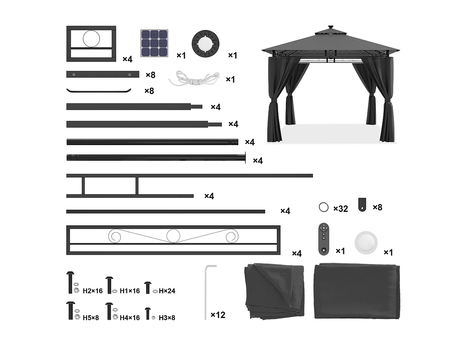 DEVOKE Tonnelle de jardin 3×3 m à double toit, imperméable et stable, avec parois latérales, pliable, équipée de piquets renforcés, adaptée au jardin et à la terras