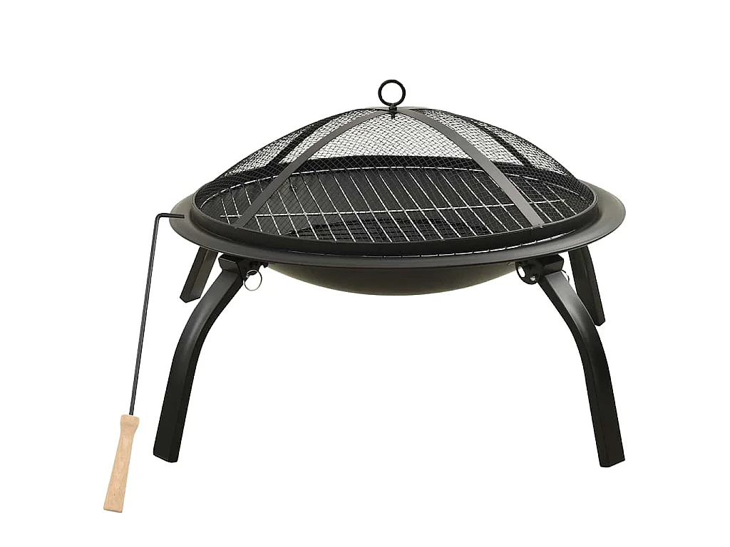 Foyer et barbecue avec tisonnier 2 en 1 56x56x49 cm Acier