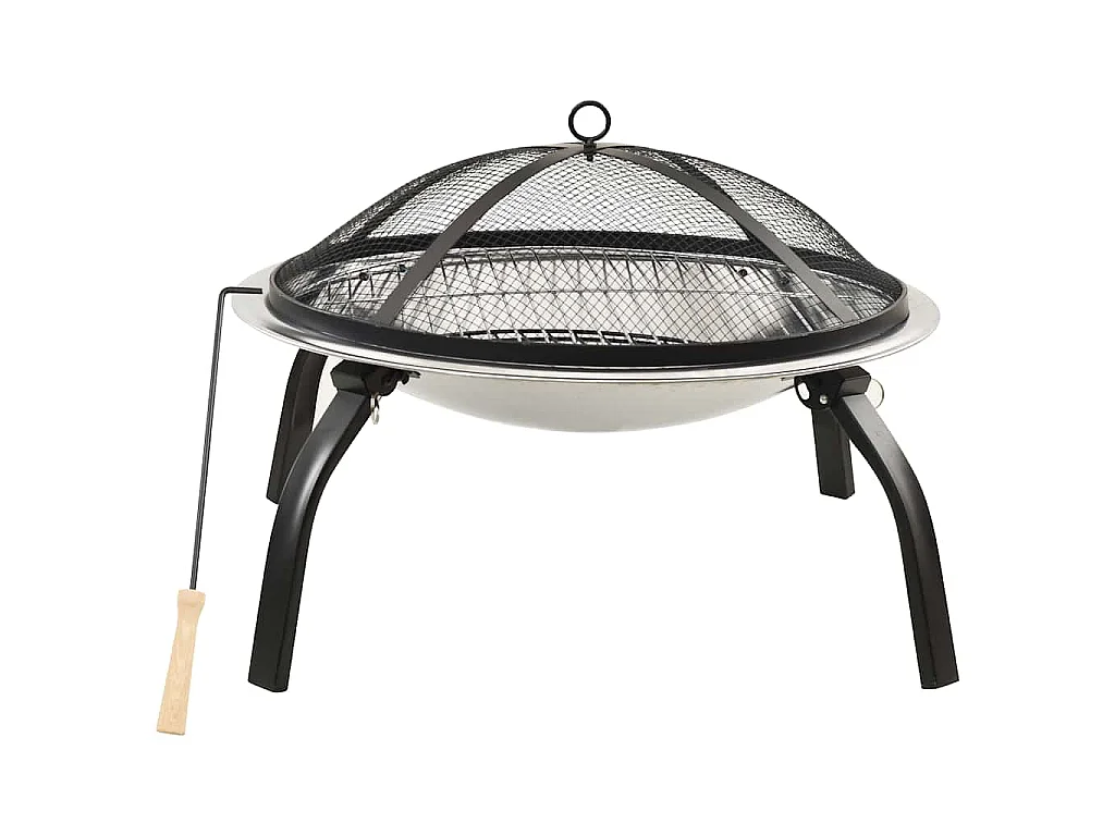 Foyer et barbecue avec tisonnier 2 en 1 56x56x49 cm Inox
