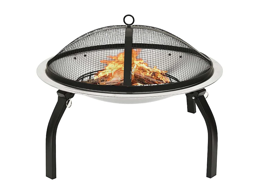 Foyer et barbecue avec tisonnier 2 en 1 56x56x49 cm Inox