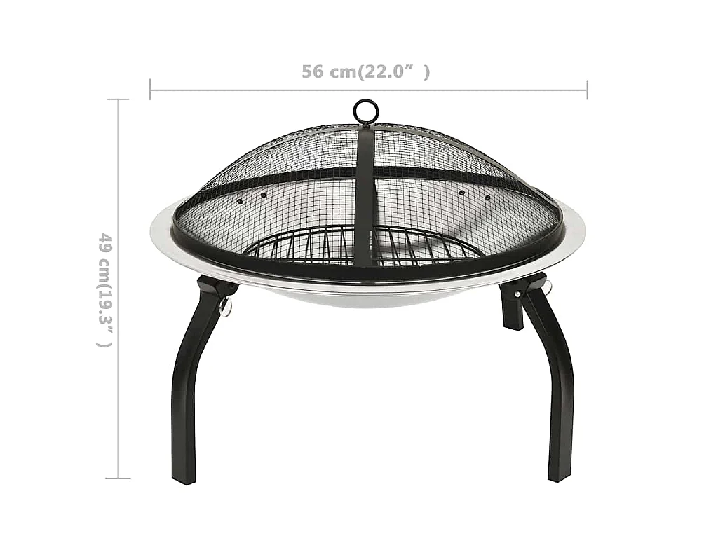 Foyer et barbecue avec tisonnier 2 en 1 56x56x49 cm Inox