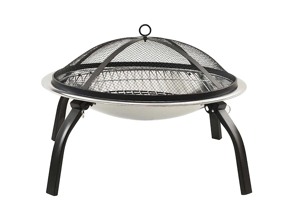 Foyer et barbecue avec tisonnier 2 en 1 56x56x49 cm Inox