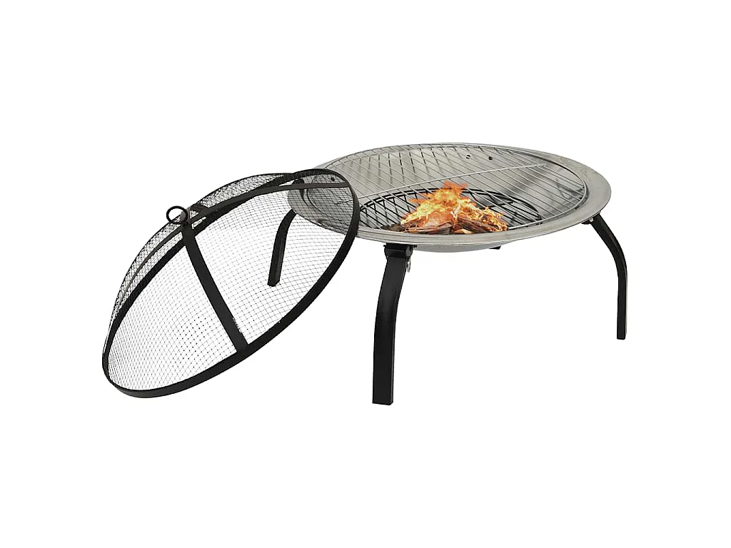Foyer et barbecue avec tisonnier 2 en 1 56x56x49 cm Inox
