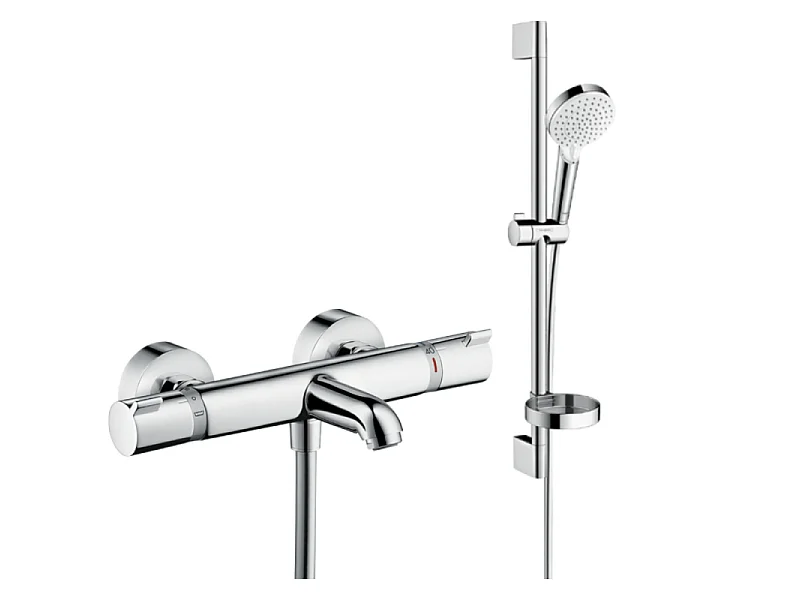 Pack mitigeur baignoire thermostatique HANSGROHE Ecostat Comfort chromé + Ensemble de douche Crometta 2 jets blanc/chromé