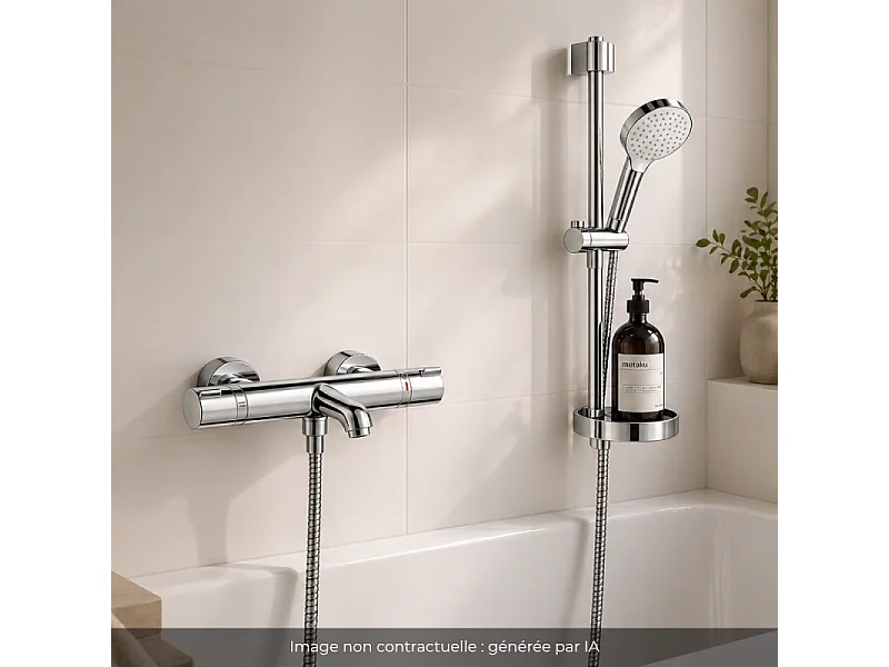 Pack mitigeur baignoire thermostatique HANSGROHE Ecostat Comfort chromé + Ensemble de douche Crometta 2 jets blanc/chromé