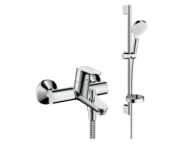 Pack mitigeur baignoire mécanique HANSGROHE Focus C2 chromé + Ensemble de douche Crometta 2 jets blanc/chromé