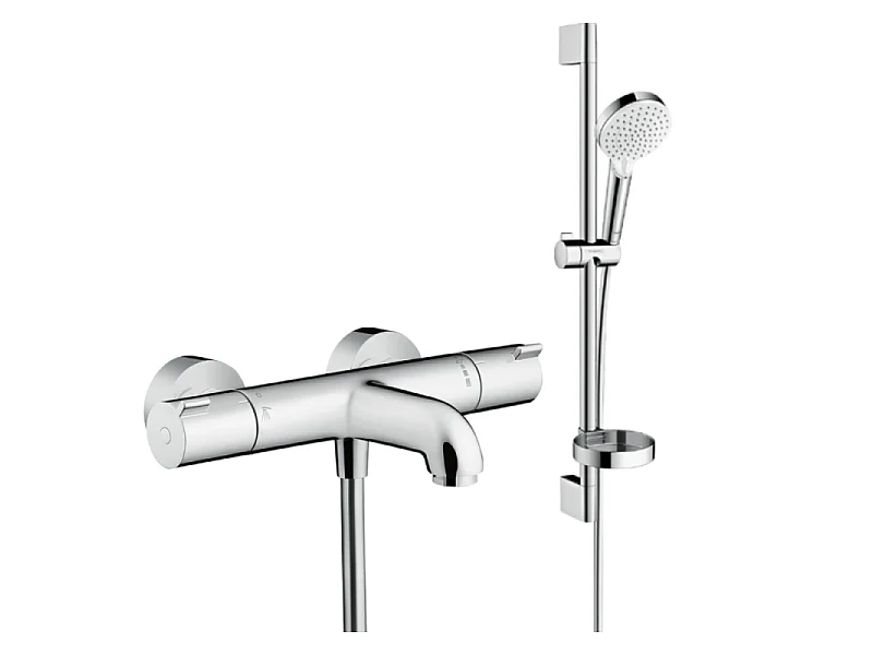 Pack mitigeur baignoire thermostatique HANSGROHE Ecostat 1001 CL chromé + Ensemble de douche Crometta 2 jets blanc/chromé