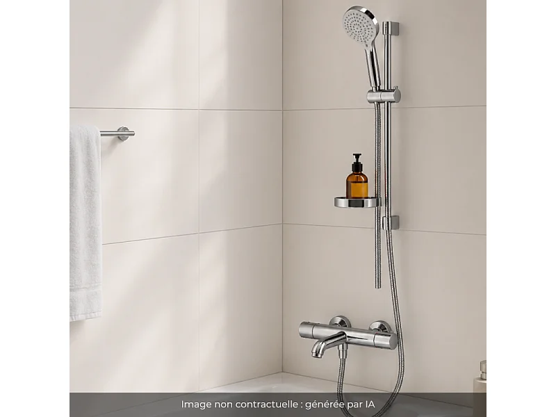 Pack mitigeur baignoire thermostatique HANSGROHE Ecostat 1001 CL chromé + Ensemble de douche Crometta 2 jets blanc/chromé