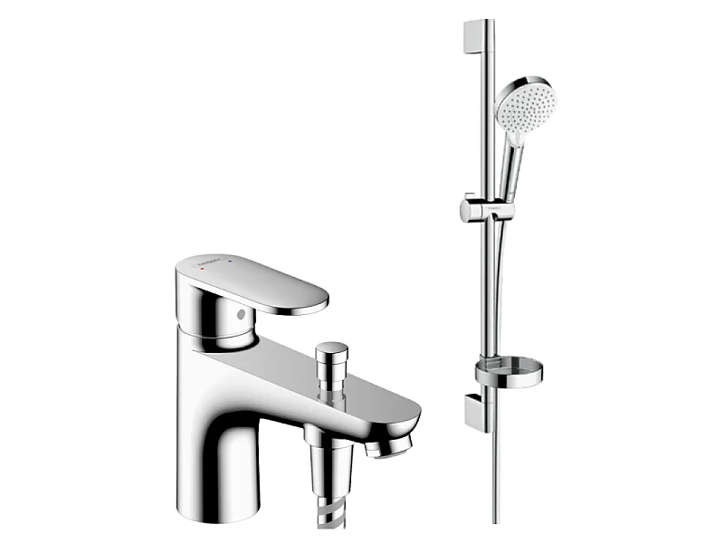 Pack mitigeur baignoire mécanique monotrou HANSGROHE Vernis Blend chromé + Ensemble de douche Crometta 2 jets blanc/chromé