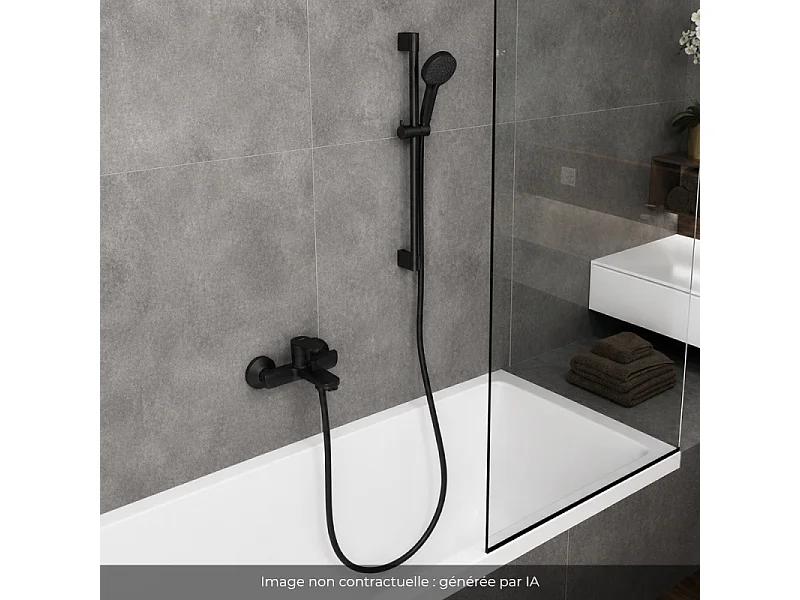 Pack mitigeur baignoire mécanique HANSGROHE Vernis Blend + Ensemble pommeau Vernis Blend EcoSmart 2 jets avec barre noir mat