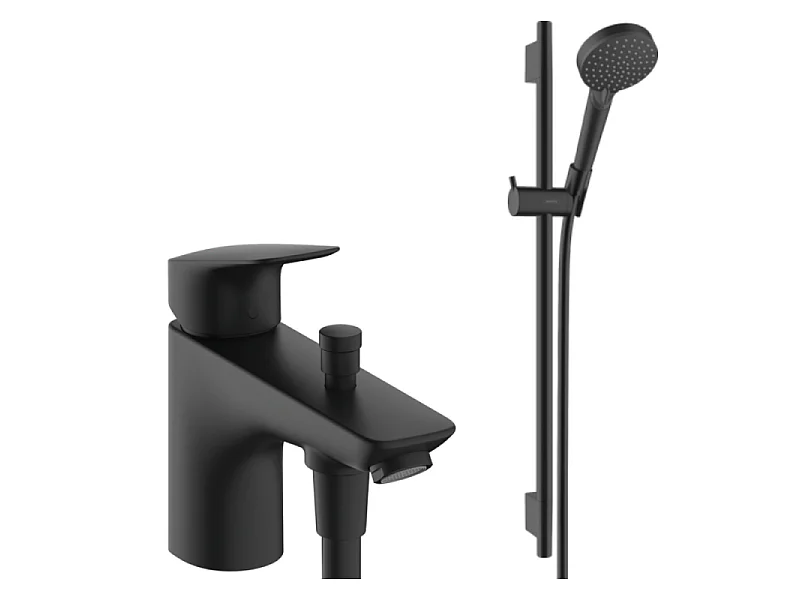 Pack mitigeur baignoire mécanique HANSGROHE Logis C2 + Ensemble pommeau Vernis Blend EcoSmart 2 jets avec barre noir mat