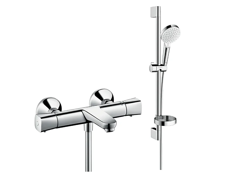 Pack mitigeur baignoire thermostatique HANSGROHE Ecostat Universal chromé + Ensemble de douche Crometta 2 jets blanc/chromé