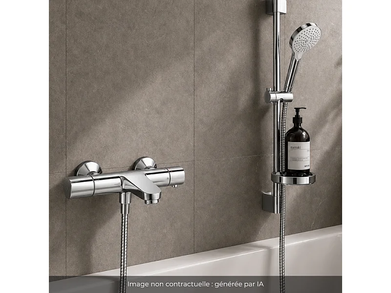 Pack mitigeur baignoire thermostatique HANSGROHE Ecostat Universal chromé + Ensemble de douche Crometta 2 jets blanc/chromé
