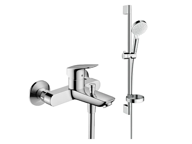 Pack mitigeur baignoire mécanique HANSGROHE Logis + Ensemble de douche Crometta 2 jets blanc/chromé
