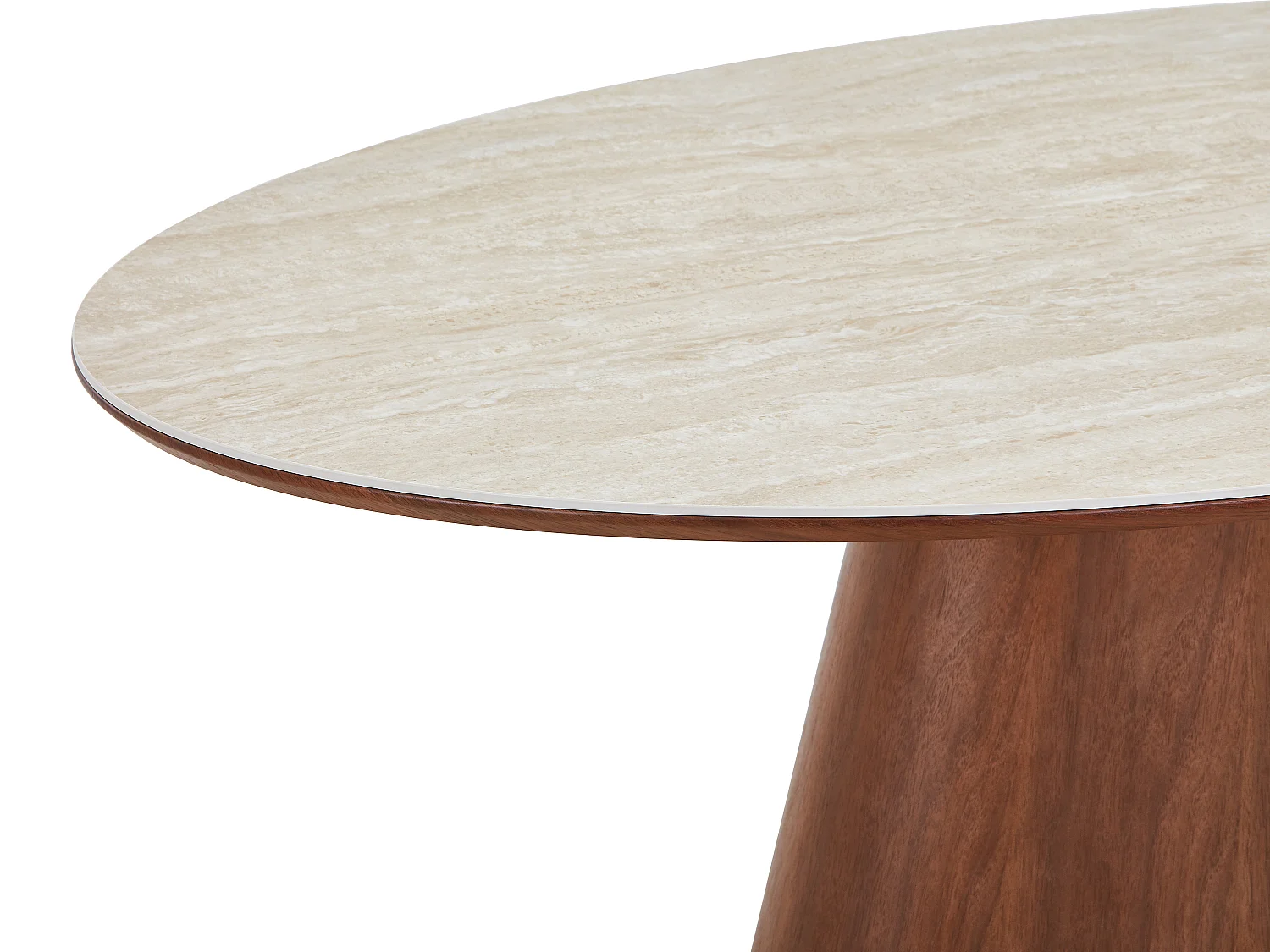 Table à manger 6 personnes en céramique et placage noyer - Effet travertin beige et Naturel foncé - ANTELADA