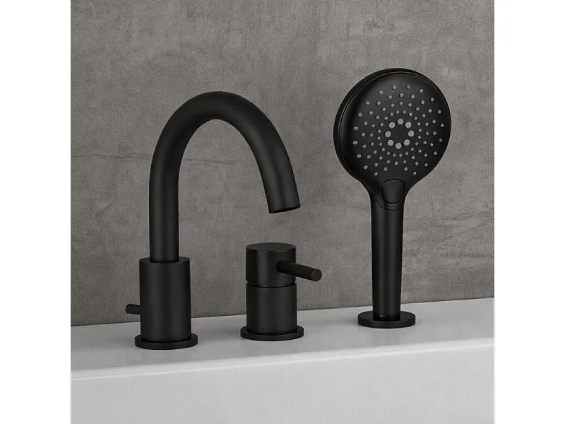Mitigeur bain douche mécanique 3 trous + douchette 3 jets PAINI Cox noir mat