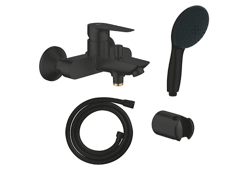 Mitigeur bain douche mécanique GROHE Start Edge 2020 noir mat + Douchette 2 jets Vitalio GROHE Start 110 avec flexible et support