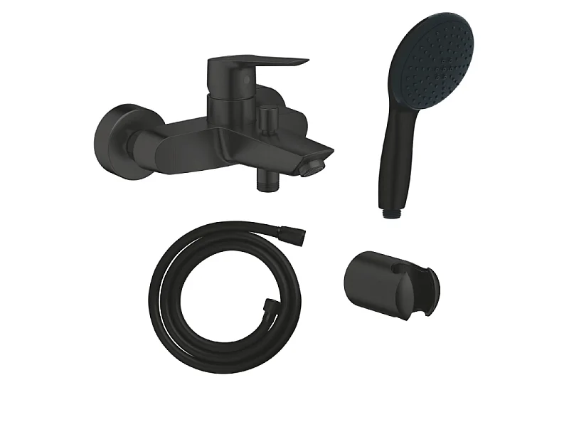 Mitigeur bain douche mécanique GROHE Start 2021 noir mat + Douchette 2 jets Vitalio GROHE Start 110 avec flexible et support