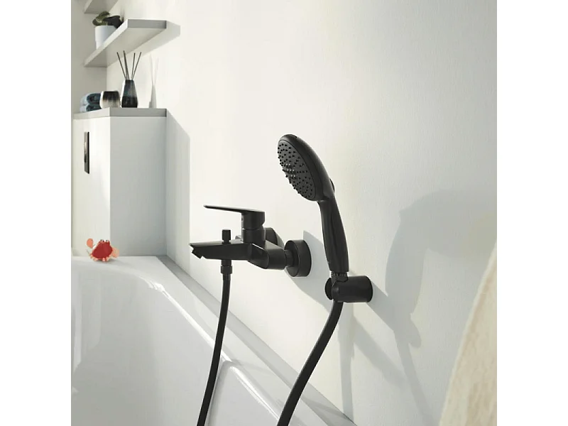 Mitigeur bain douche mécanique GROHE Start 2021 noir mat + Douchette 2 jets Vitalio GROHE Start 110 avec flexible et support