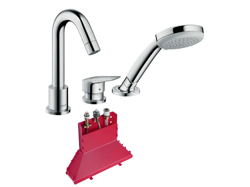 Mitigeur baignoire 3 trous HANSGROHE Logis chromé + corps encastré avec Secuflexbox